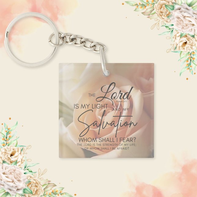 Peach Rose Encouragement Bible Verse Psalm 27:1 Keychain (Creator Uploaded)
