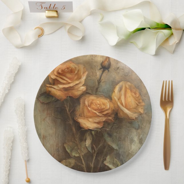 Peach Rose Floral Bridal Shower Paper Plates (Wedding)