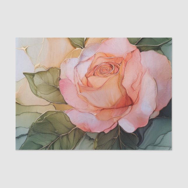 Peach Rose Floral Bridal Shower Tissue Paper (Front)