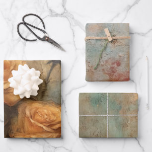 Peach Rose Floral Bridal Shower Wedding Wrapping Paper Sheets