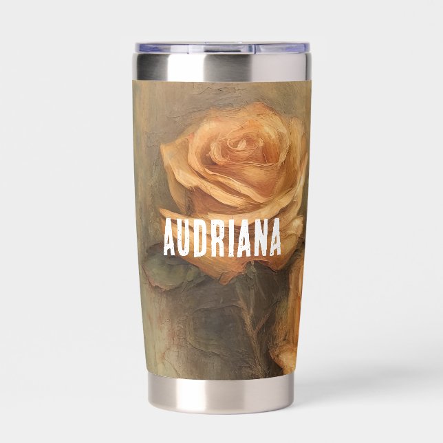 Peach Rose Floral Insulated Tumbler (Front)
