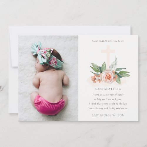 Peach Rose Floral Photo Godmother Proposal Invite