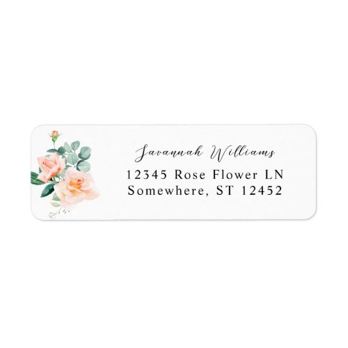 Peach Rose Floral Return Address Label
