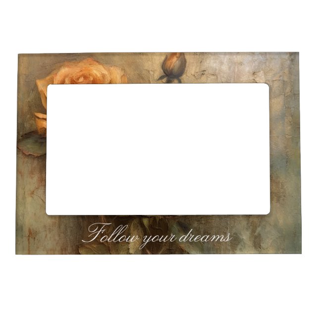 Peach Rose Floral Romantic Magnetic Frame (Front)
