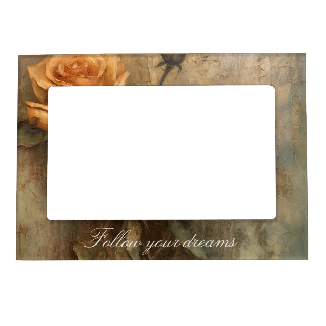 Peach Rose Floral Romantic Magnetic Frame (Front)
