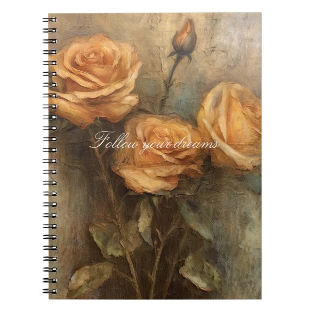 Peach Rose Floral Romantic Notebook (Front)