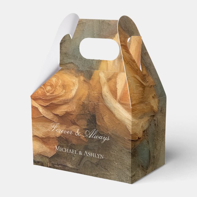 Peach Rose Floral Romantic Wedding Favor Boxes (Front Side)