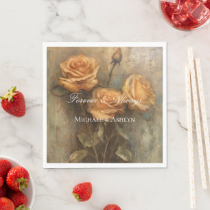 Peach Rose Floral Romantic Wedding Napkins