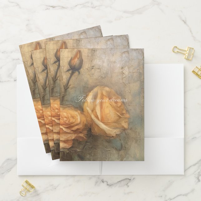 Peach Rose Floral Romantic Wedding Pocket Folder (In Situ)