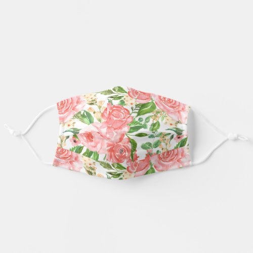 Peach Rose Floral Watercolor Pattern Pretty Adult Cloth Face Mask