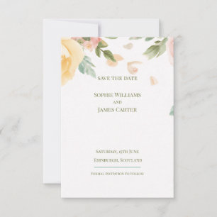 Peach Rose Floral Watercolour Scottish Wedding Save The Date