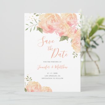 Peach Rose Floral Wedding Save the Date Card | Zazzle