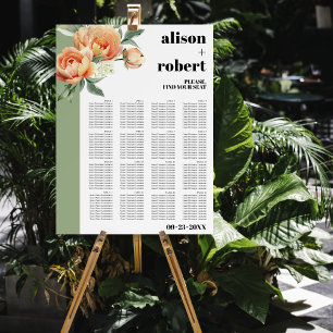 Peach rose flowers floral wedding seating chart foam board