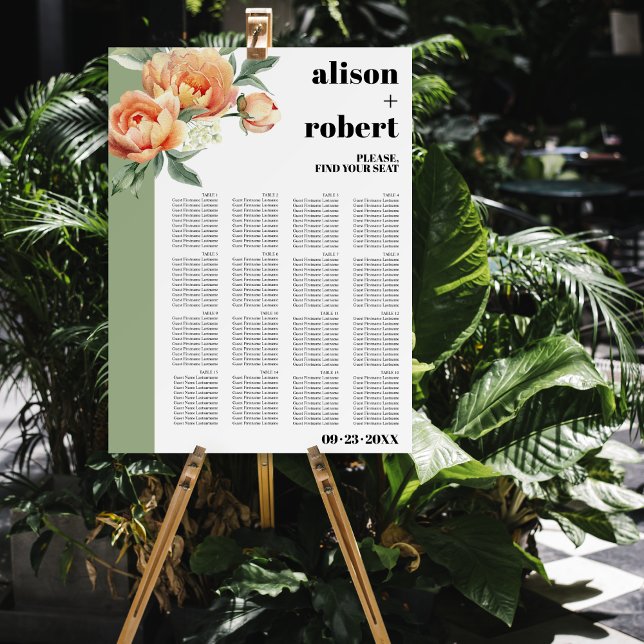 Peach rose flowers floral wedding seating chart foam board (Creator Uploaded)