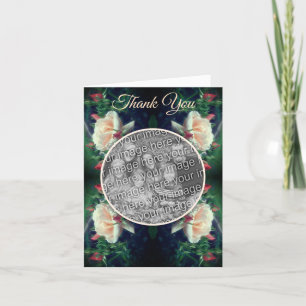 Peach Rose Flowers Wedding Photo Thank You Card