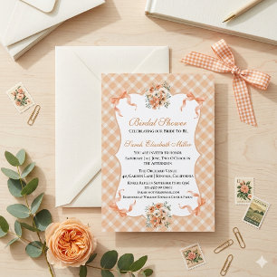 Peach Rose Gingham Checkered Bridal Shower Invitation