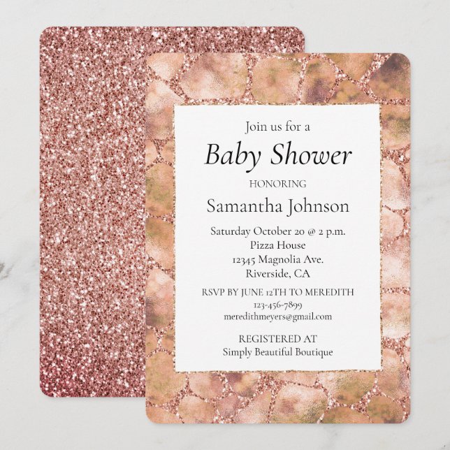 Peach Rose Glitter Giraffe Print Invitation (Front/Back)