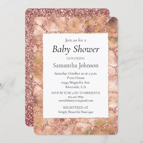 Peach Rose Glitter Giraffe Print Invitation