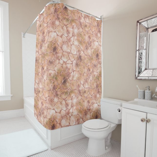 Peach Rose Glitter Giraffe Print           Shower Curtain (In Situ)