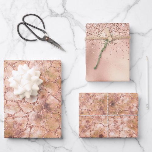 Peach Rose Glitter Giraffe Print   Wrapping Paper Sheets