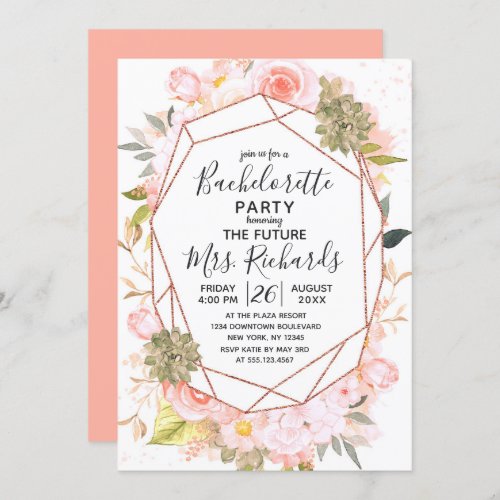 Peach  Rose Gold Bachelorette Party Invitation