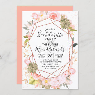 Peach & Rose Gold Bachelorette Party Invitation