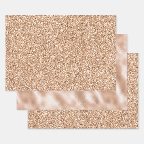 Peach Rose Gold Blush Glitter Glitz Wrapping Paper Sheets