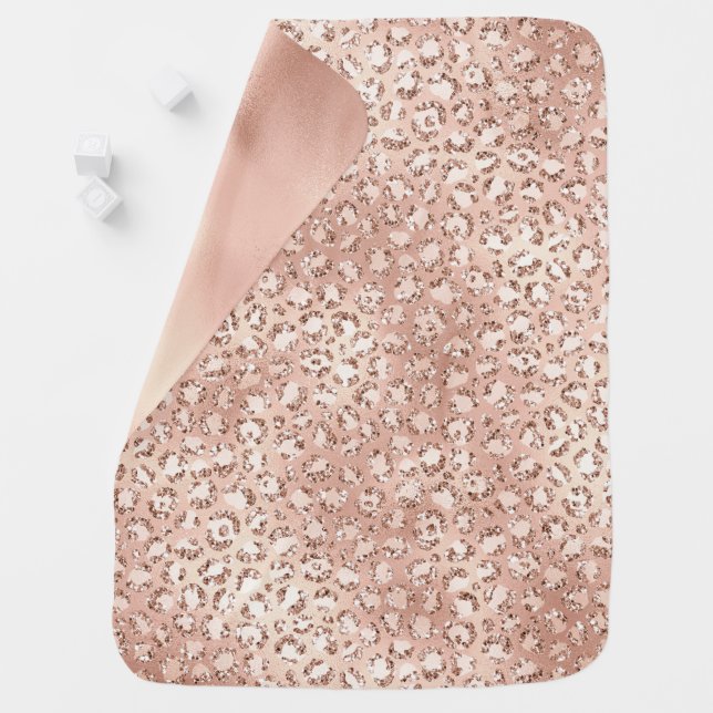 Peach Rose Gold Blush Pink Glitz Leopard Print    Baby Blanket (In Situ)