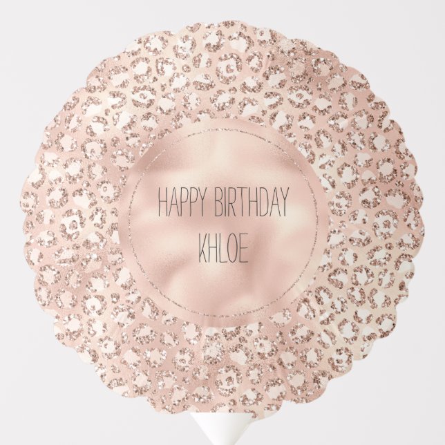 Peach Rose Gold Blush Pink Glitz Leopard Print Balloon (Front)