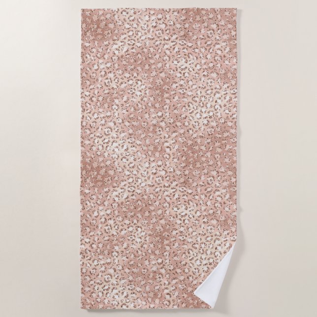 Peach Rose Gold Blush Pink Glitz Leopard Print     Beach Towel (Front)