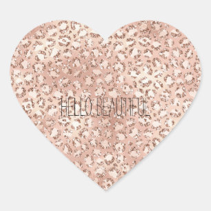 Peach Rose Gold Blush Pink Glitz Leopard Print Heart Sticker