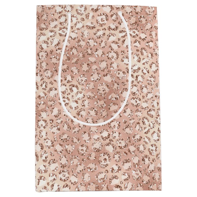 Peach Rose Gold Blush Pink Glitz Leopard Print     Medium Gift Bag (Front)
