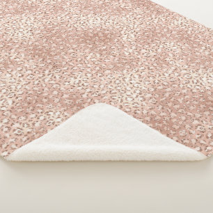 Peach Rose Gold Blush Pink Glitz Leopard Print Sherpa Blanket