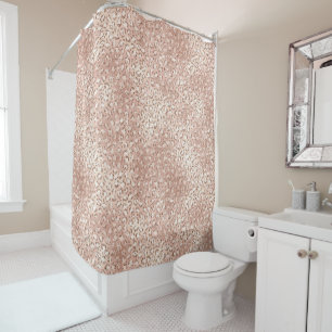 Peach Rose Gold Blush Pink Glitz Leopard Print Shower Curtain