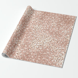 Peach Rose Gold Blush Pink Glitz Leopard Print Wrapping Paper