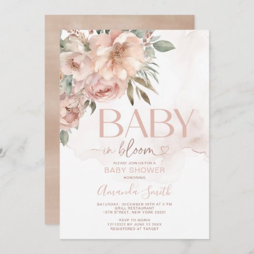 Peach Rose Gold Flowers Baby In Bloom Baby Shower Invitation