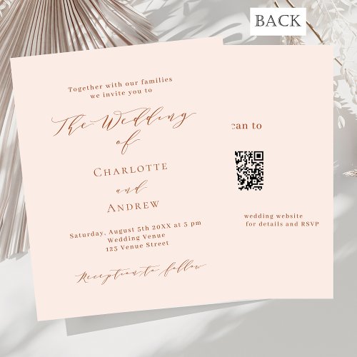 Peach rose gold formal QR RSVP budget wedding