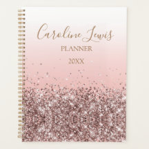 Peach Rose Gold Glitter 2023 Planner With Name