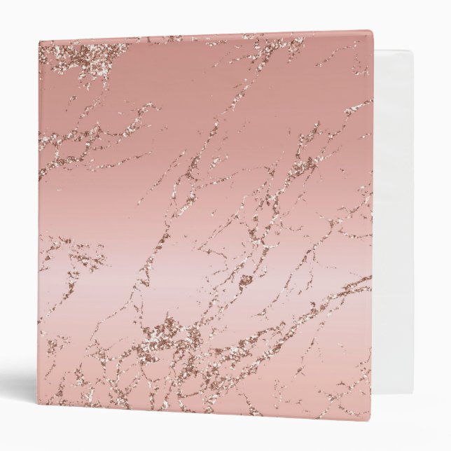 Peach Rose Gold Glitter 3 Ring Binder (Front/Inside)