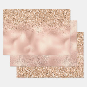 Peach Rose Gold Glitzy Glitter Sparkle Wrapping Paper Sheets