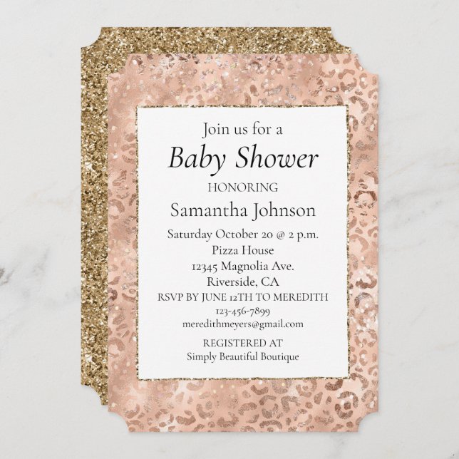 Peach Rose Gold Leopard Print Invitation (Front/Back)