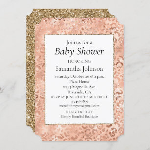 Peach Rose Gold Leopard Print Invitation