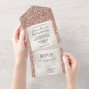 Peach Rose Gold Luxe Glitter All In One Invitation