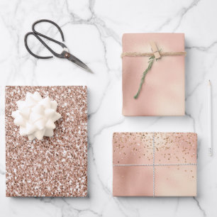 Peach Rose Gold Luxe Glitter Wrapping Paper Sheets