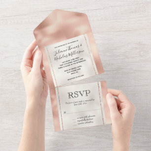 Peach Rose Gold Luxe White All In One Invitation