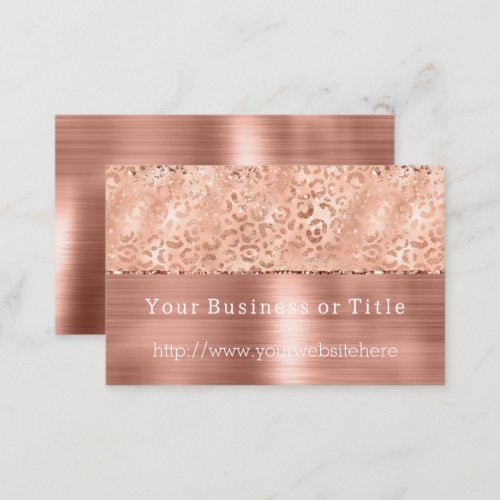 Peach Rose Gold Sparkle Leopard Glitz Business Card