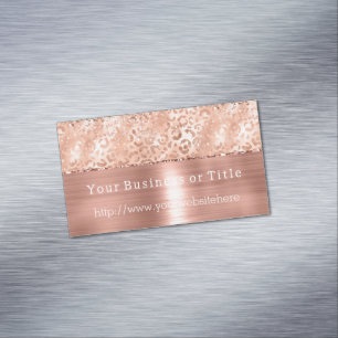 Peach Rose Gold Sparkle Leopard Glitz Business Card Magnet
