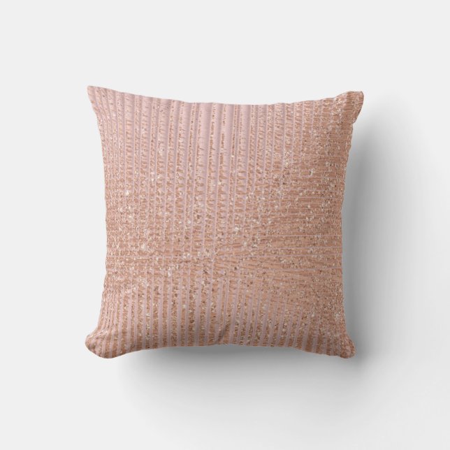 Peach Rose Gold Urban Glitter Stripes Lines Grill Throw Pillow (Front)