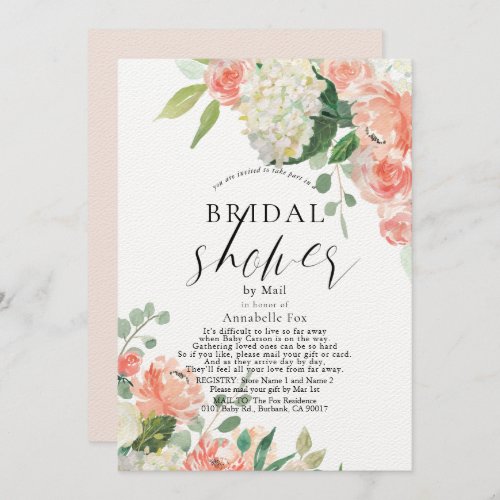 Peach Rose  Hydrangea Bridal Shower by Mail Invitation