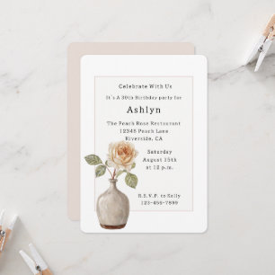 Peach Rose in Vase Birthday Invitation